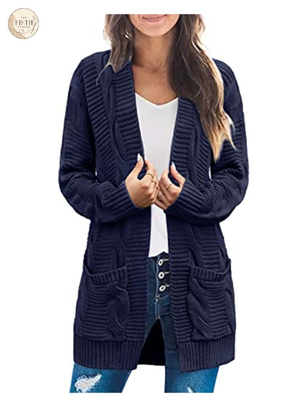 Cable Knit Open Front Cardigan Long Sleeve Chunky Sweater